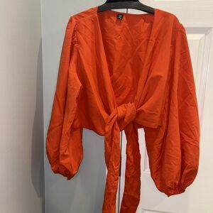 Bright Orange Tie-Front Blouse